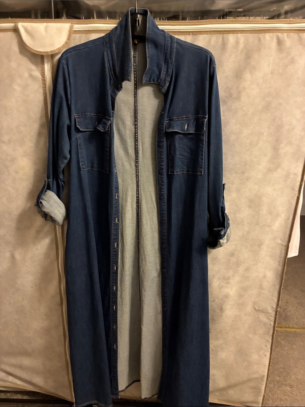 Long Denim Shirt Jacket - Dark Blue
